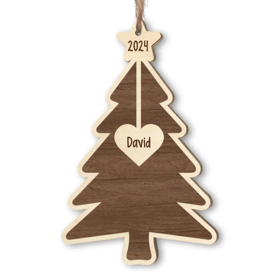 Family Christmas Tree With Family Member Names - Personalized 2 Layer Wooden Ornament, Custom Holiday Wooden - ORN158TL