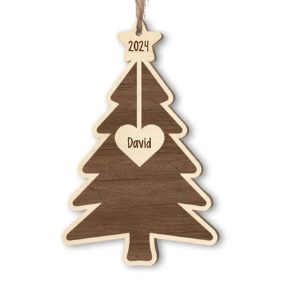 Family Christmas Tree With Family Member Names - Personalized 2 Layer Wooden Ornament, Custom Holiday Wooden - ORN158TL
