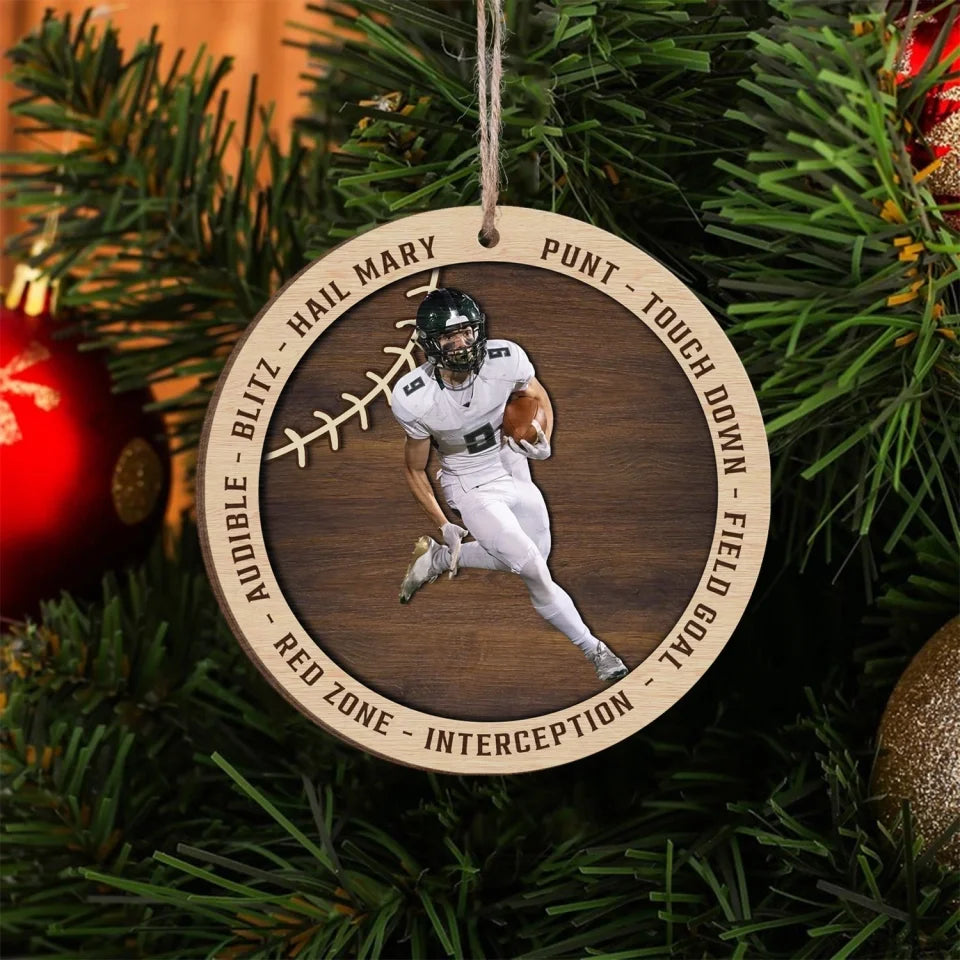 Custom Picture Football Player - Personalized Wooden Ornament , christmas ornament, christmas ornaments, christmas decoration, christmas decor, christmas ornaments, christmas decor, valentines decor,ornament, personalized ornament,xmas,, christmas gift, happy christmas day,ornament, personalized ornament