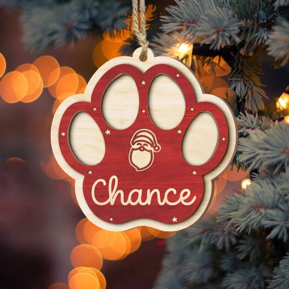 Dog Paw With Name - Personalized Wooden Ornament 2 Layer, Christmas Gift For Dog christmas ornament, christmas ornaments, christmas decoration, christmas decor, christmas ornaments, christmas decor, valentines decor,ornament, personalized ornament,xmas,, christmas gift, happy christmas day,ornament, personalized ornament