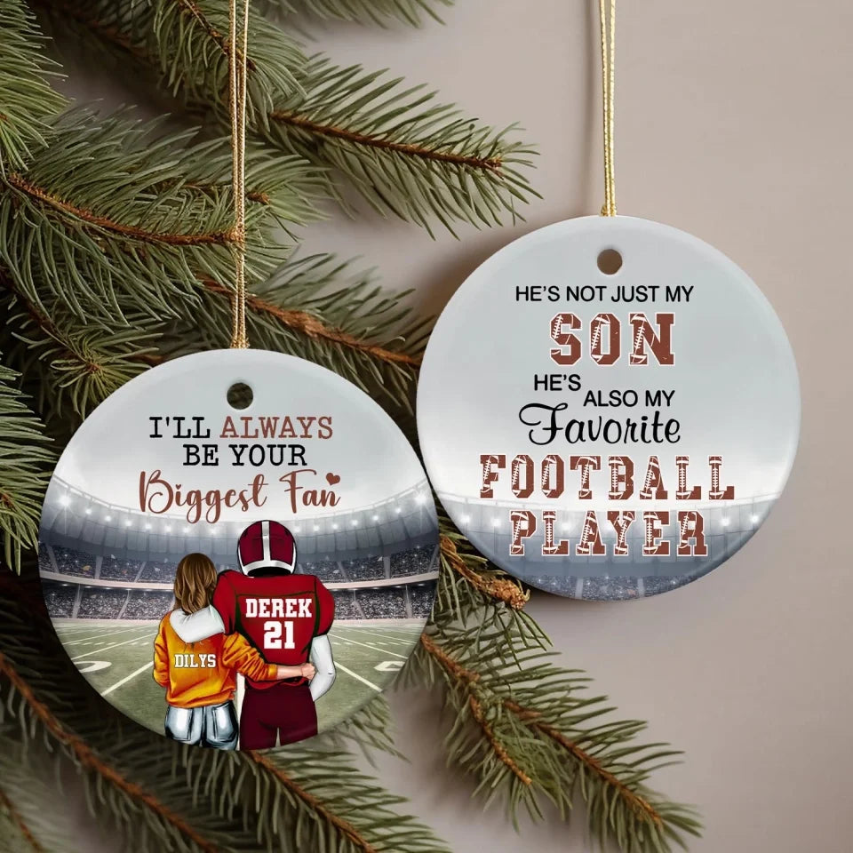 He's Not Just My Grandson He's Favorite Football Player - Personalized Ceramic Ornament, Football Keepsake, Football Xmas Gift