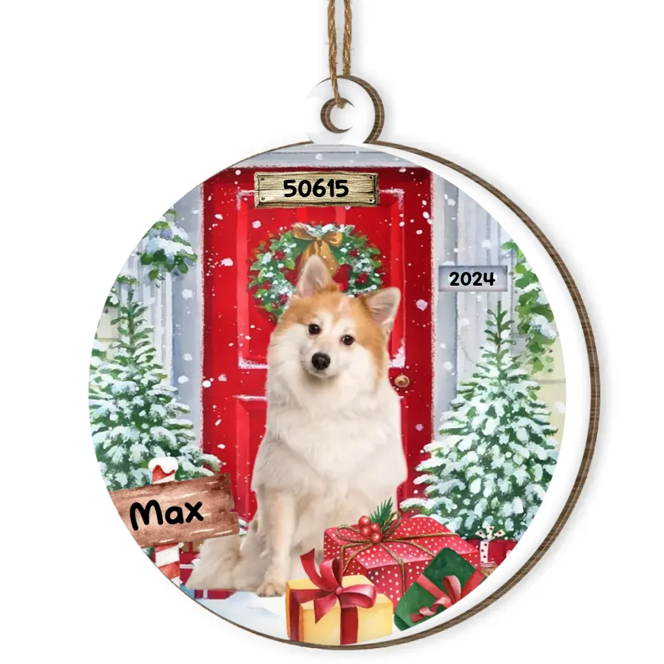 Front Door Christmas - Personalized Wood Ornament, Gift For Christmas, Gift For Dog Lover - ORN158