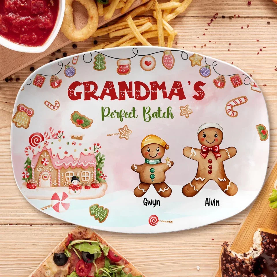 Grandma's Perfect Batch - Personalized Platter, Christmas Gingerbread Man Family Plate