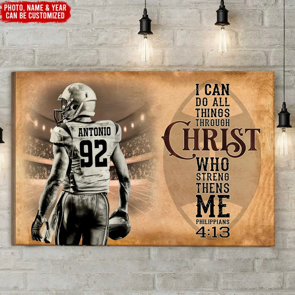 Football I Can Do All Things Through Christ - Personalized Canvas, canvas,canvas wall art, canvas, canvas print, canvas art print