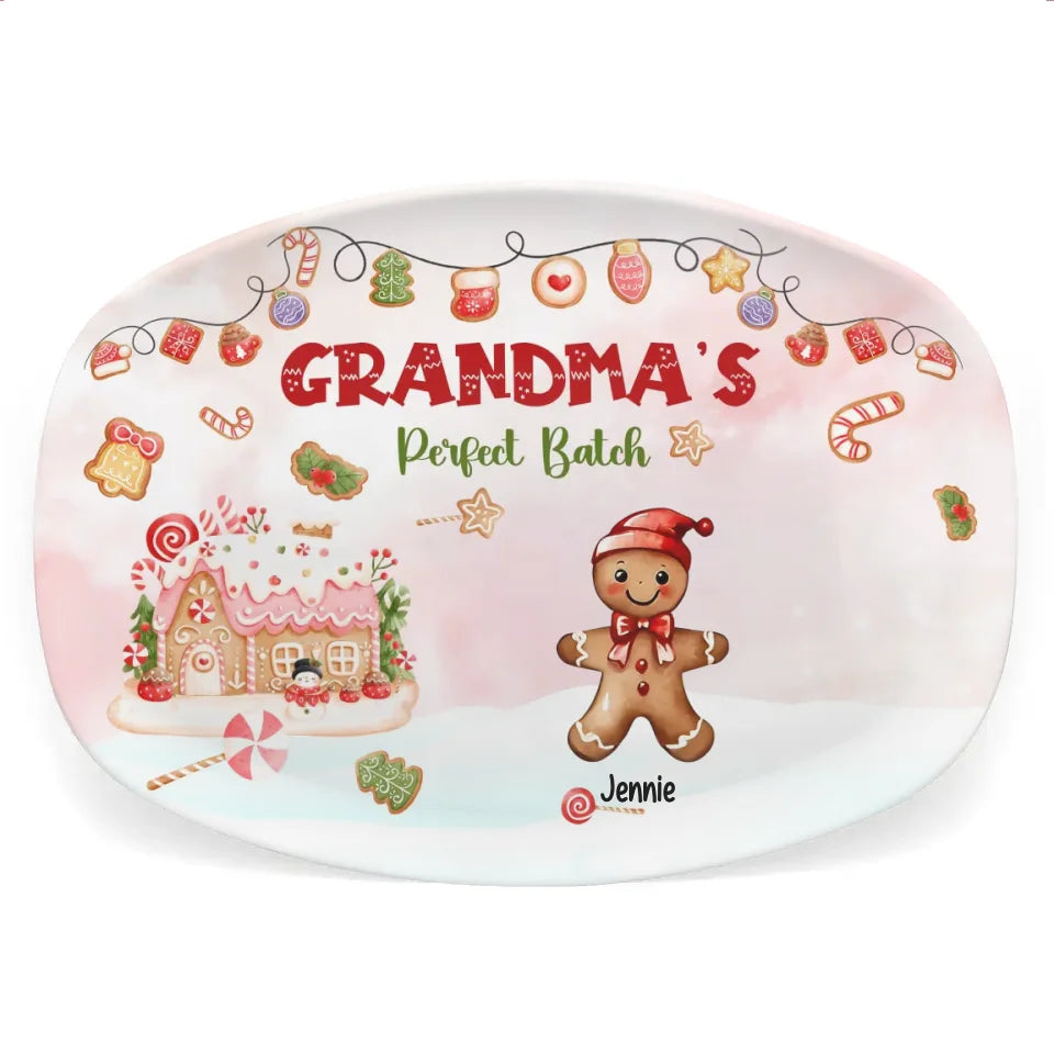 Grandma&#39;s Perfect Batch - Personalized Platter, Christmas Gingerbread Man Family Plate - PL194YV