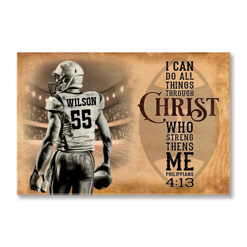 Football I Can Do All Things Through Christ - Personalized Canvas - CA158YV