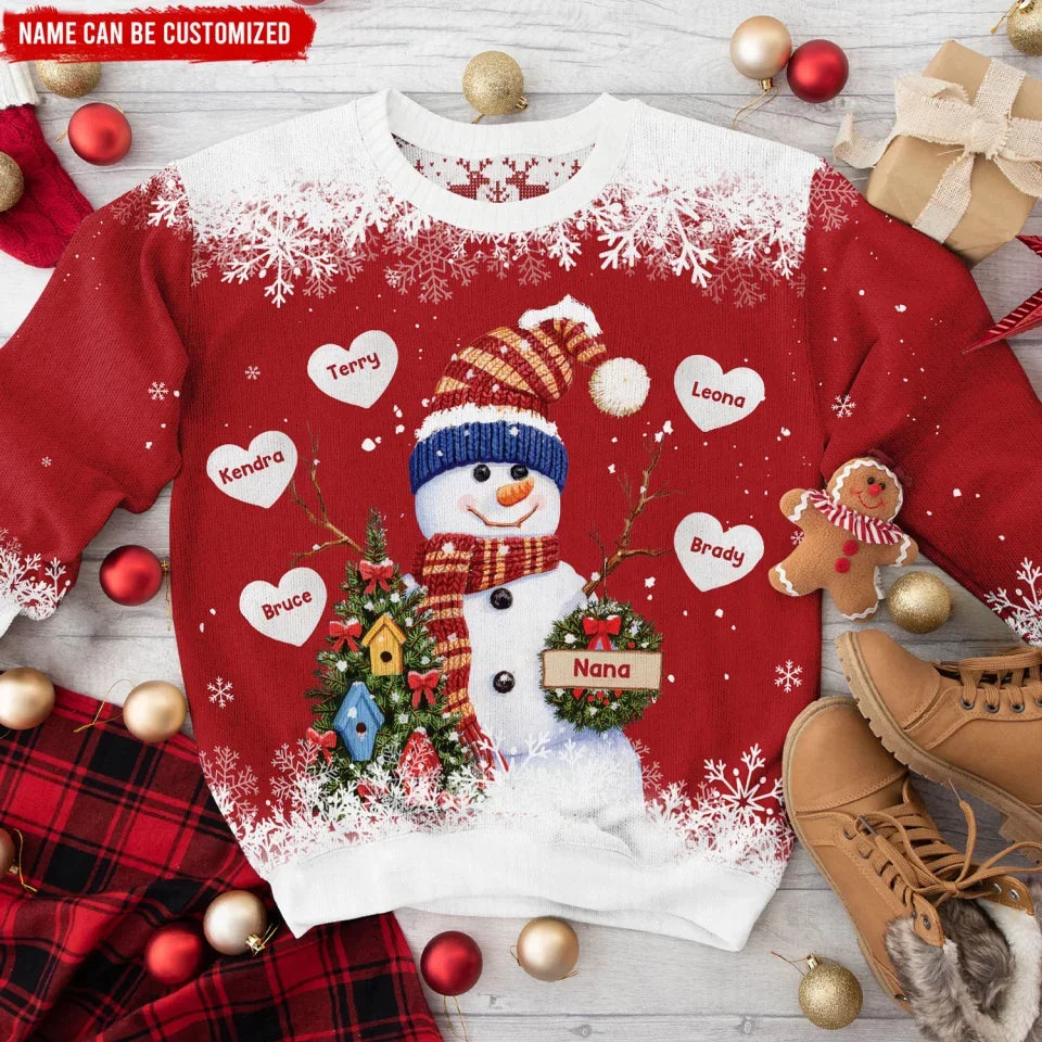 Cozy Christmas Snowman - Personalized Wool Sweater, Christmas Gift For Mom/Grandma - WS129UP