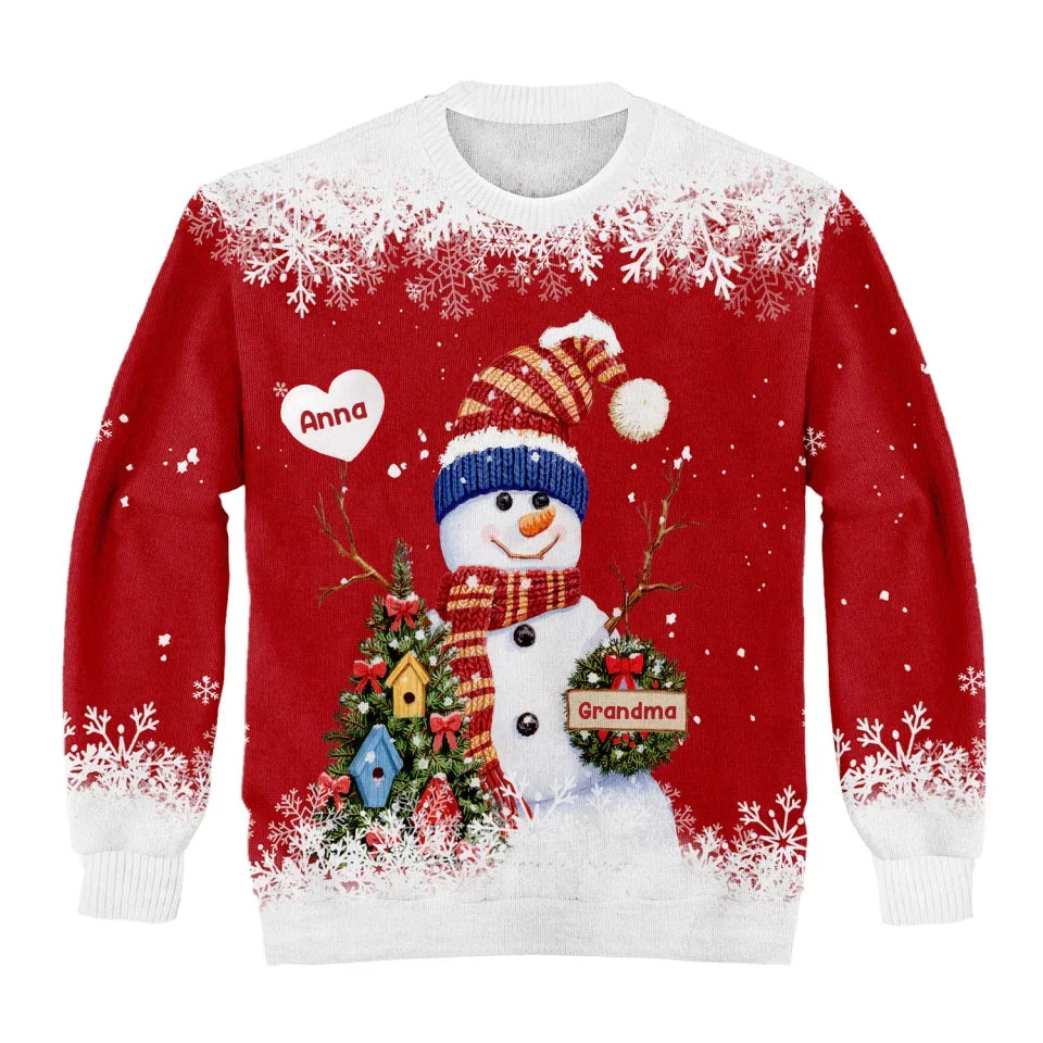 Cozy Christmas Snowman - Personalized Wool Sweater, Christmas Gift For Mom/Grandma - WS129UP