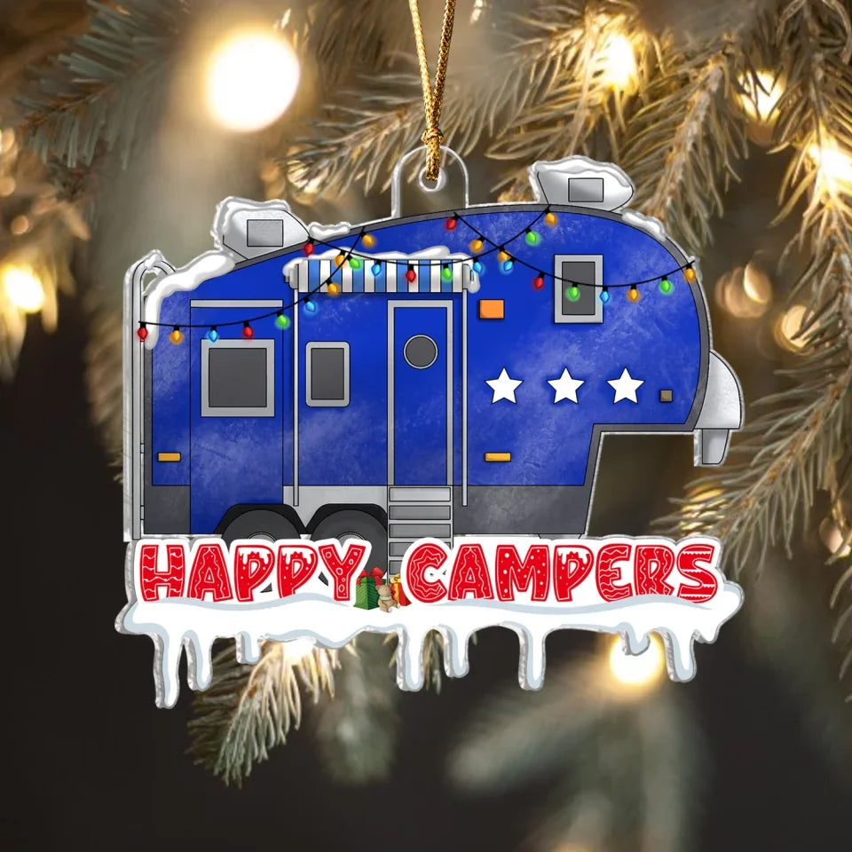 RVs Camping, Happy Campers - Personalized Acrylic Ornament, Christmas Gift For Camping Lover, Camping, camping gift,camping,campsite,campgrounds,custom gift,personalized gifts,ornament, personalized ornament camping ornament, camp ornament