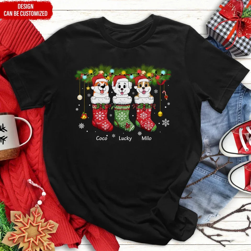 Christmas Stocking Dogs - Personalized T-Shirt, Gift For Dog Lovers, Christmas Shirt - TS397AN