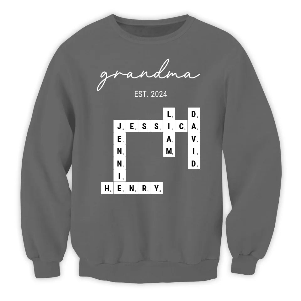 Established Grandma Crossword Puzzle Grandkids Name - Personalized T-Shirt, Gift For Mom/Grandma/Nana - TS140UP