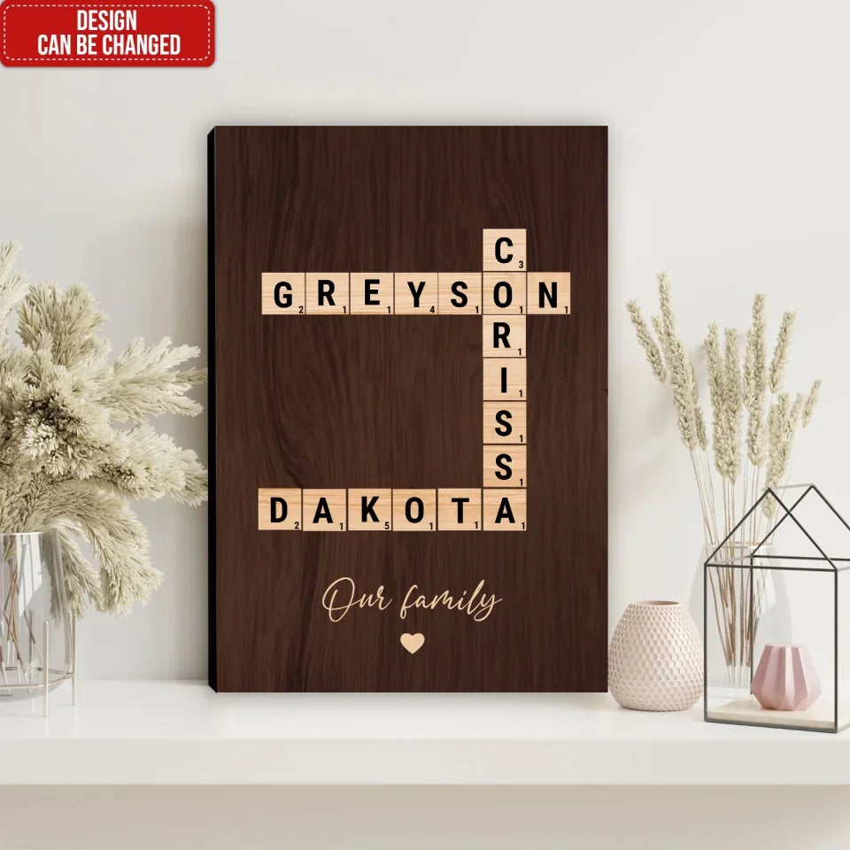 Family Treasured Forever - Personalized Canvas, Crossword Art Christmas Gift For Family, Scrabble Christmas Gift - CA408AN