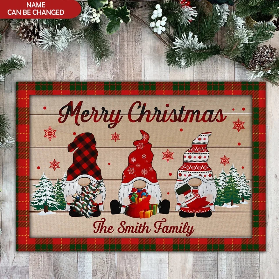 Gnome Merry Christmas - Personalized Doormat, Christmas Decoration - DM148UP