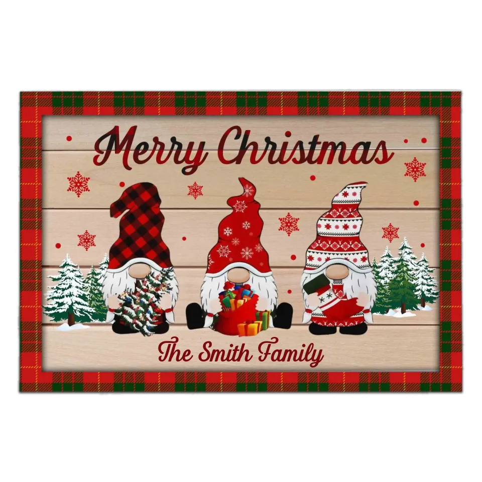 Gnome Merry Christmas - Personalized Doormat, Christmas Decoration - DM148UP