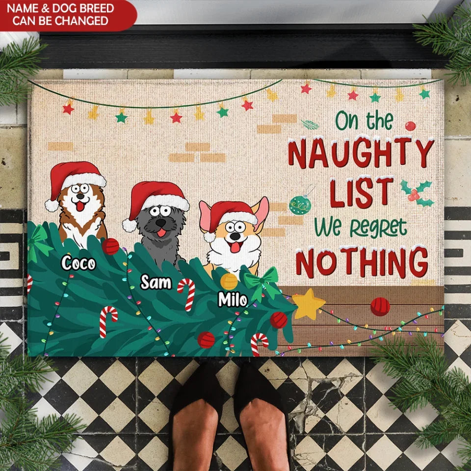 On The Naughty List - We Regret Nothing - Personalized Doormat, Christmas Decor For Pet Lovers - DM428AN