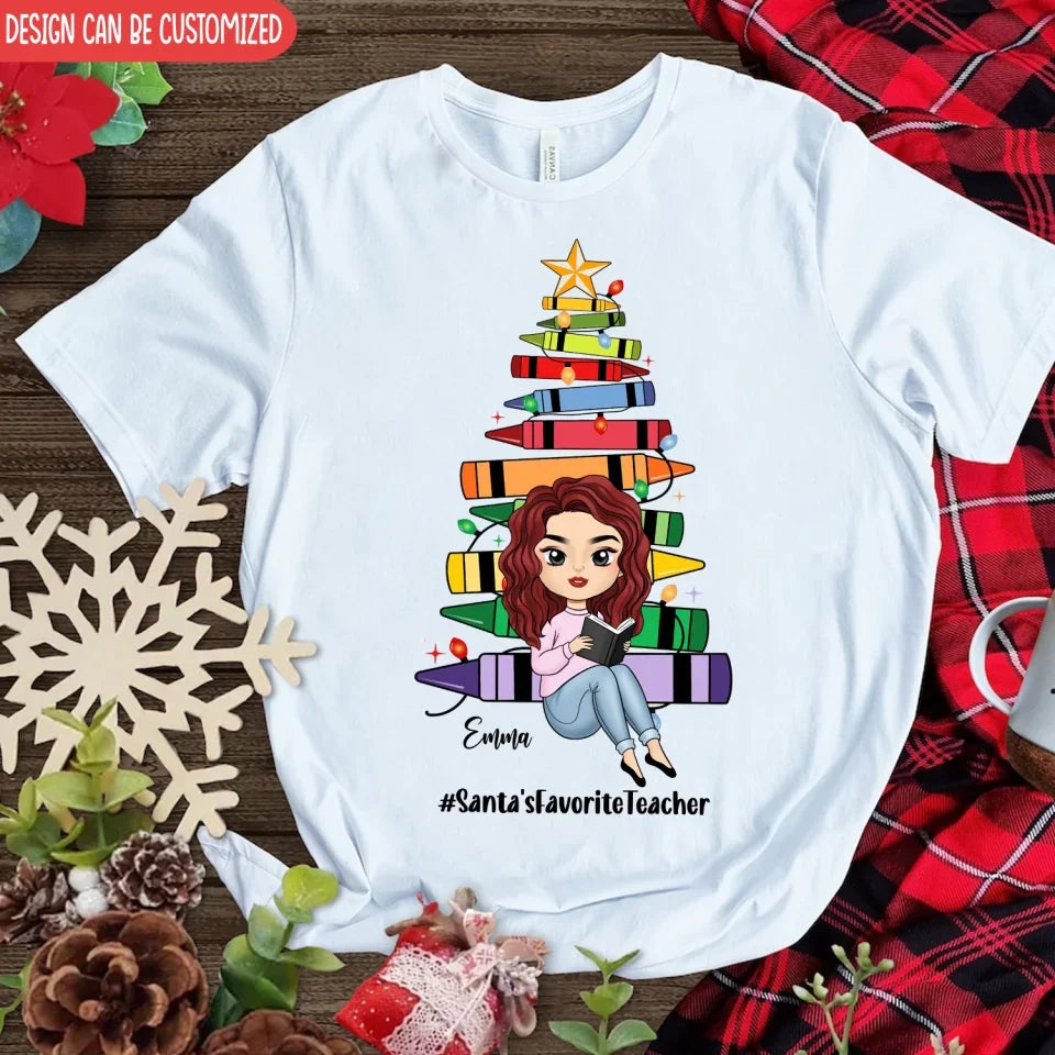 Santa's Favorite Teacher - Personalized T-Shirt, Christmas Gift For Teacher, Teacher Gift - TS263YV