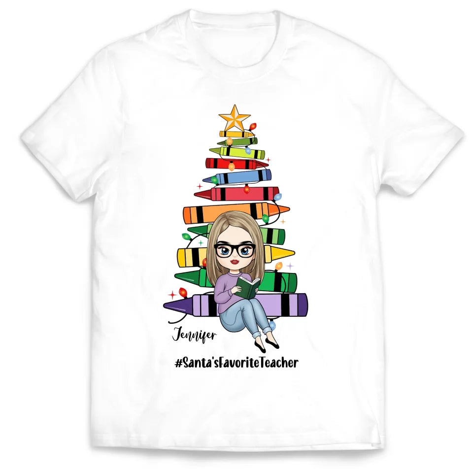 Santa's Favorite Teacher - Personalized T-Shirt, Christmas Gift For Teacher, Teacher Gift - TS263YV