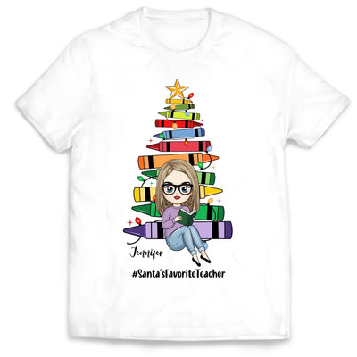 Santa's Favorite Teacher - Personalized T-Shirt, Christmas Gift For Teacher, Teacher Gift - TS263YV