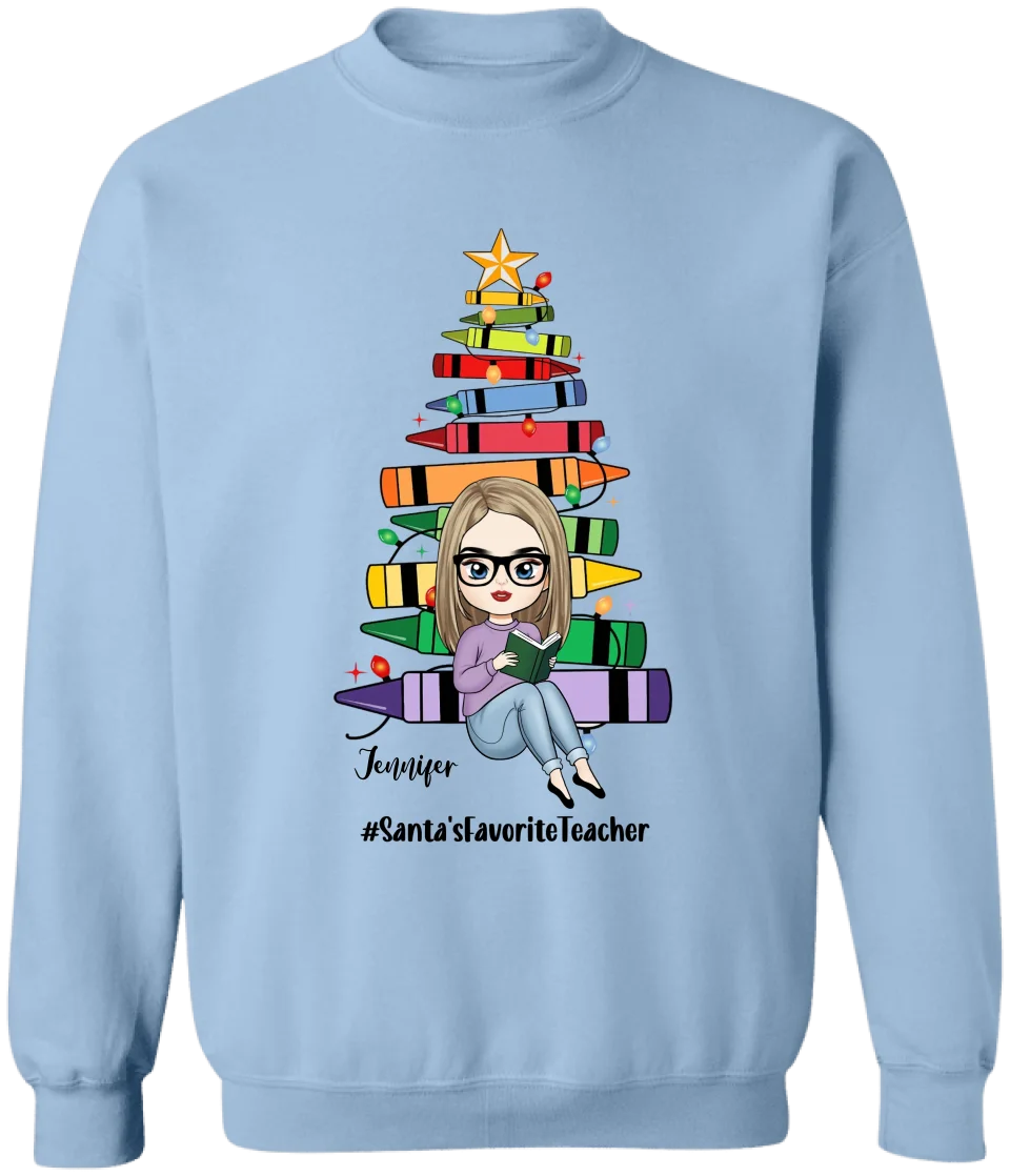 Santa's Favorite Teacher - Personalized T-Shirt, Christmas Gift For Teacher, Teacher Gift - TS263YV