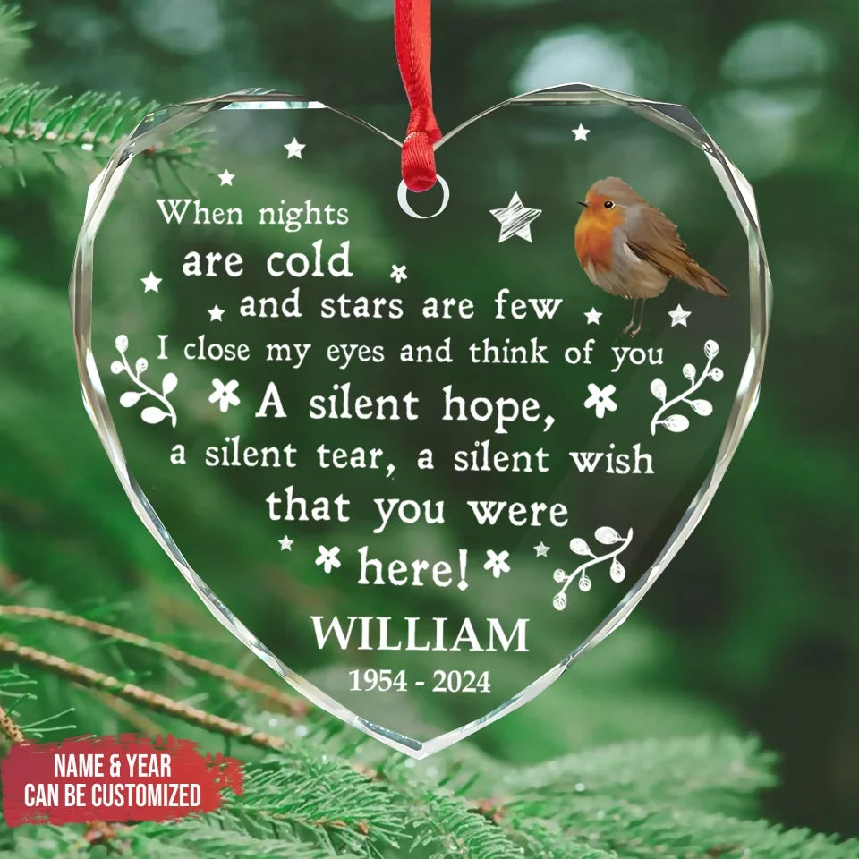 Robin's Christmas When Night Are Cold - Personalized Glass Ornament, Memorial Gift, memorial ornament, cardinal memorial ornament, memorial christmas ornament, angel memorial ornament, personalized memorial christmas ornament, personalized memorial ornament, memorial photo ornament