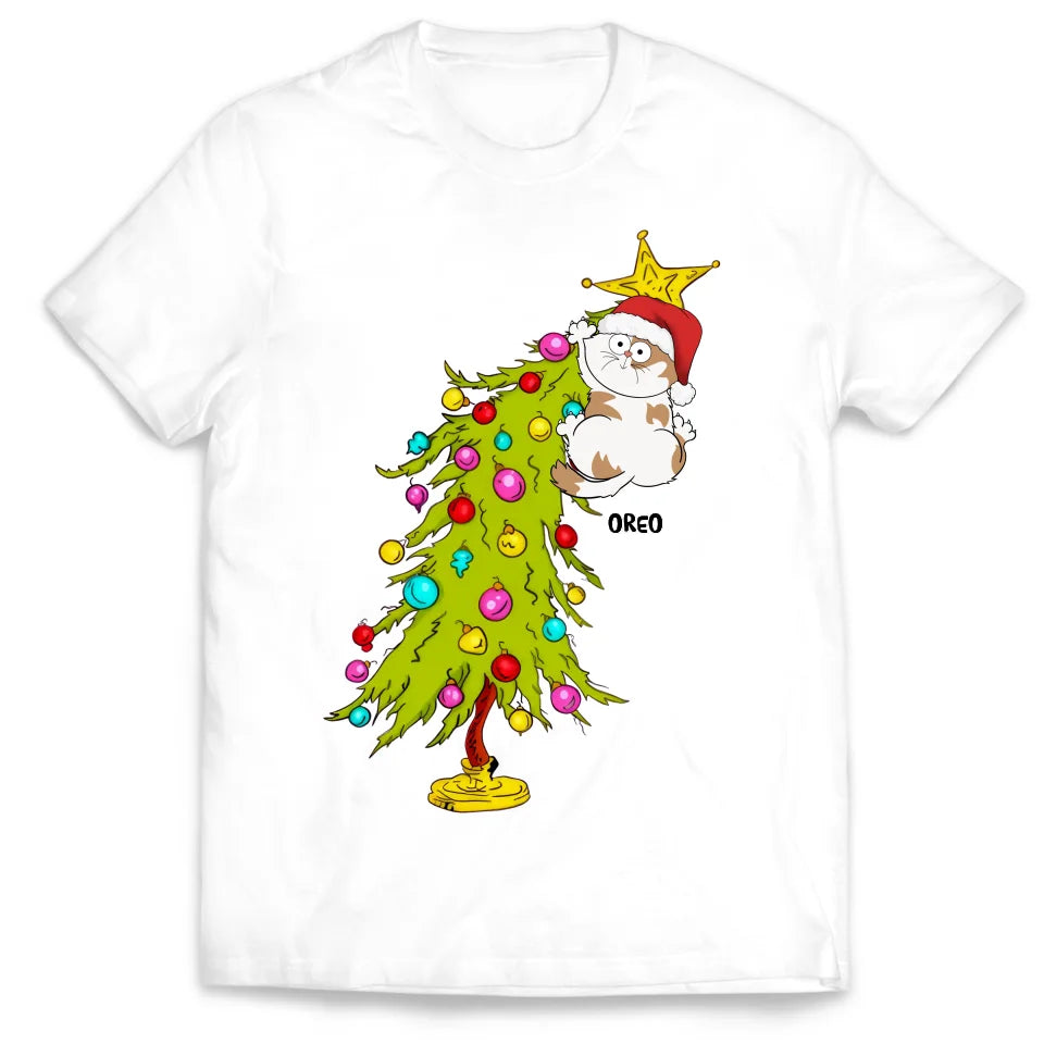 Funny Cat With Christmas Tree - Personalized T-Shirt, Christmas Gift For Cat Mom, Cat Dad Gift - TS261YV