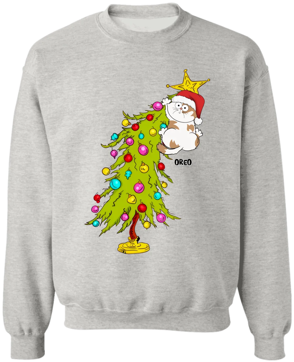 Funny Cat With Christmas Tree - Personalized T-Shirt, Christmas Gift For Cat Mom, Cat Dad Gift - TS261YV