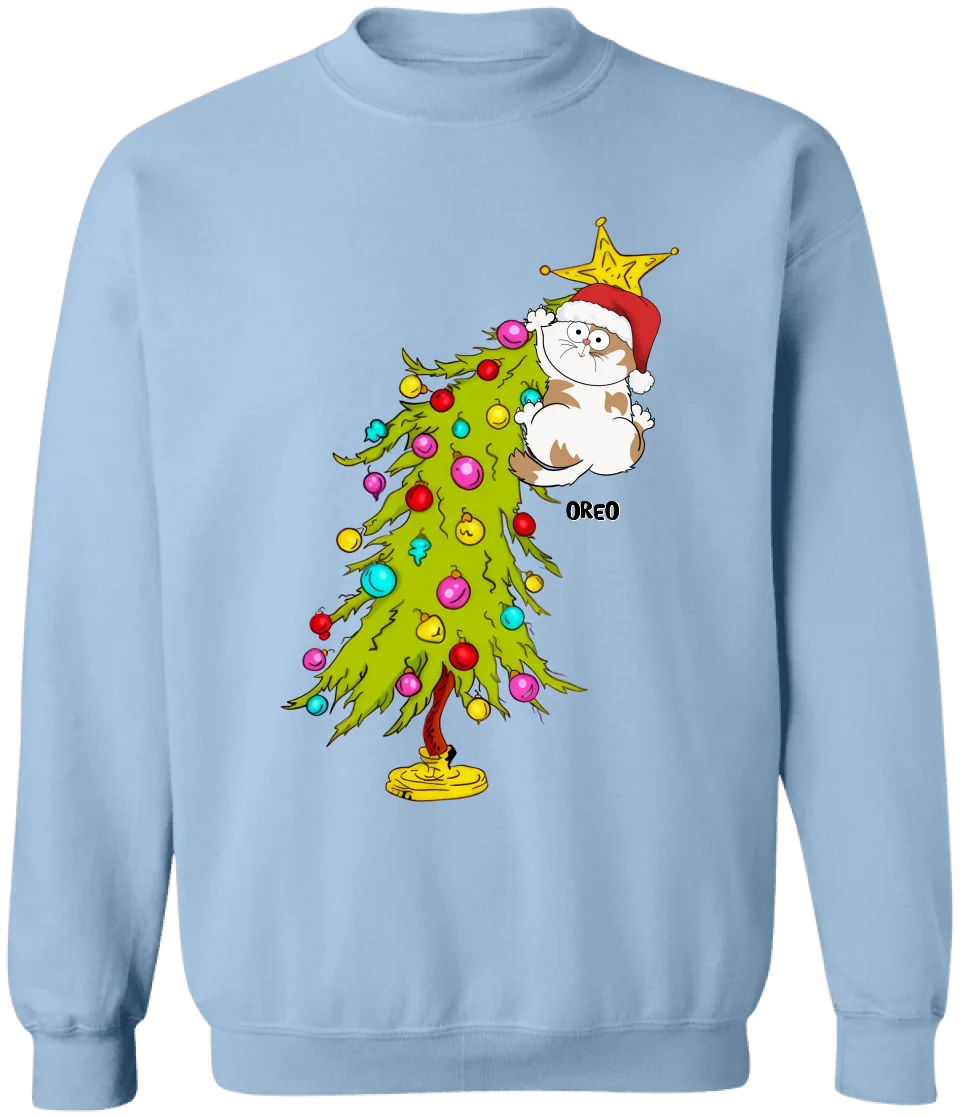 Funny Cat With Christmas Tree - Personalized T-Shirt, Christmas Gift For Cat Mom, Cat Dad Gift - TS261YV