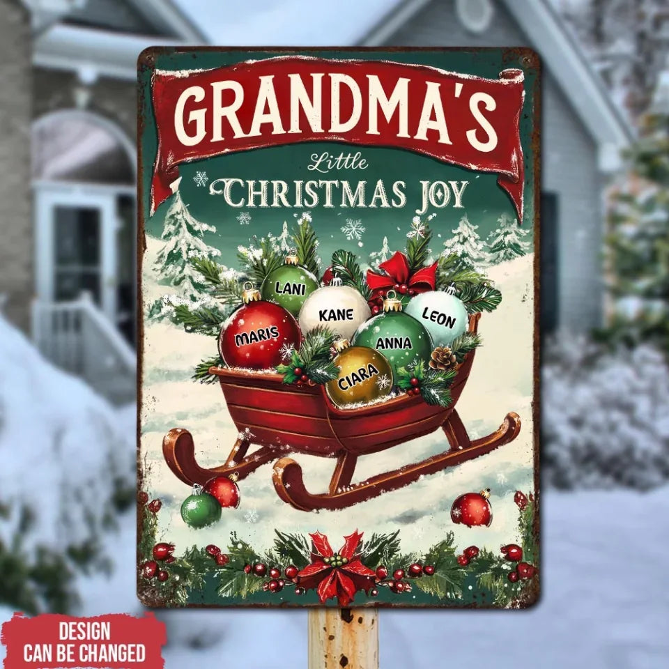 Grandma's Little Christmas Joy - Personalized Metal Sign, Christmas Gift For Family, Home Decor  - MTS430AN