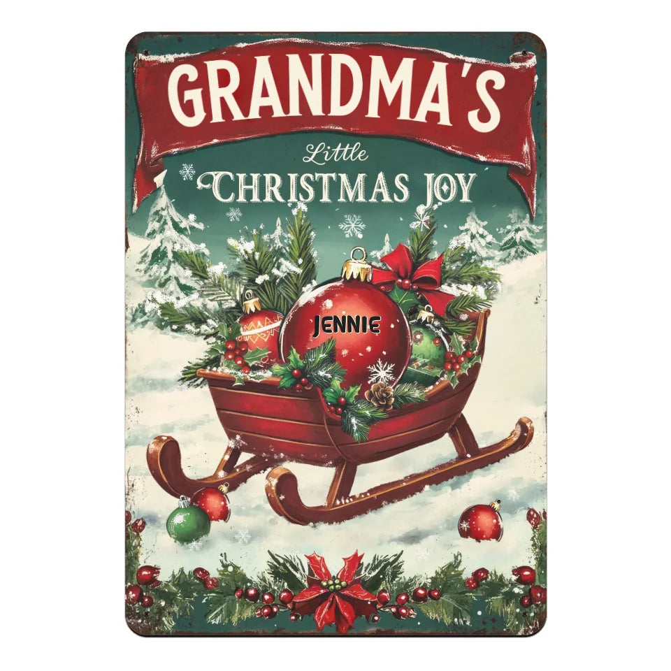 Grandma's Little Christmas Joy - Personalized Metal Sign, Christmas Gift For Family, Home Decor  - MTS430AN