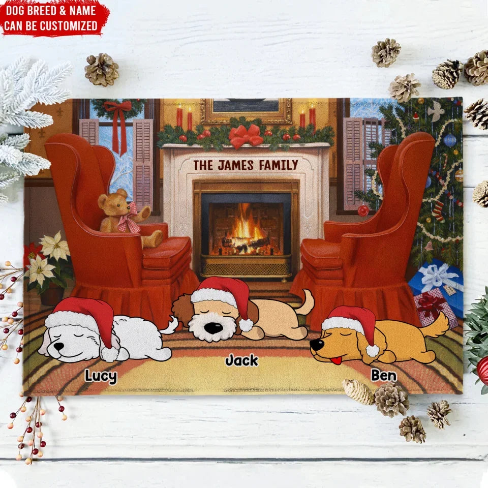 Christmas Dog In A Cozy House - Personalized Doormat, Christmas Home Decor For Dog Lovers, Doormat,cat,outdoor doormats,welcome mat,custom doormats,front doormat,funny doormats,gifts for cat lovers,cat