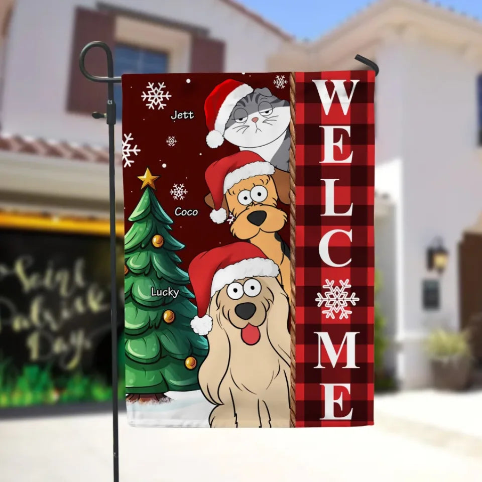 Welcome To Our Home - Personalized Garden Flag, Christmas Gift For Pet Lover - GF380TL