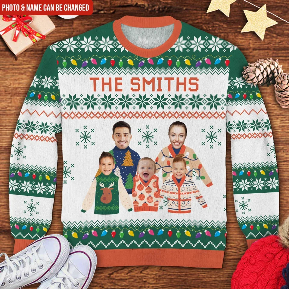 Christmas Family Ugly Sweater - Personalized Wool Sweater, Funny All-Over-Print Sweatshirt, Custom Face Sweater