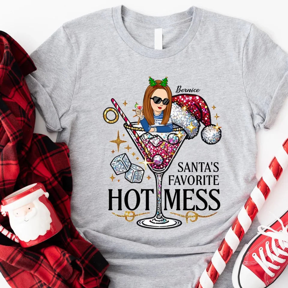 Santa's Favorite Hot Mess - Personalized T-Shirt, Christmas Gift for Her - TS281YV