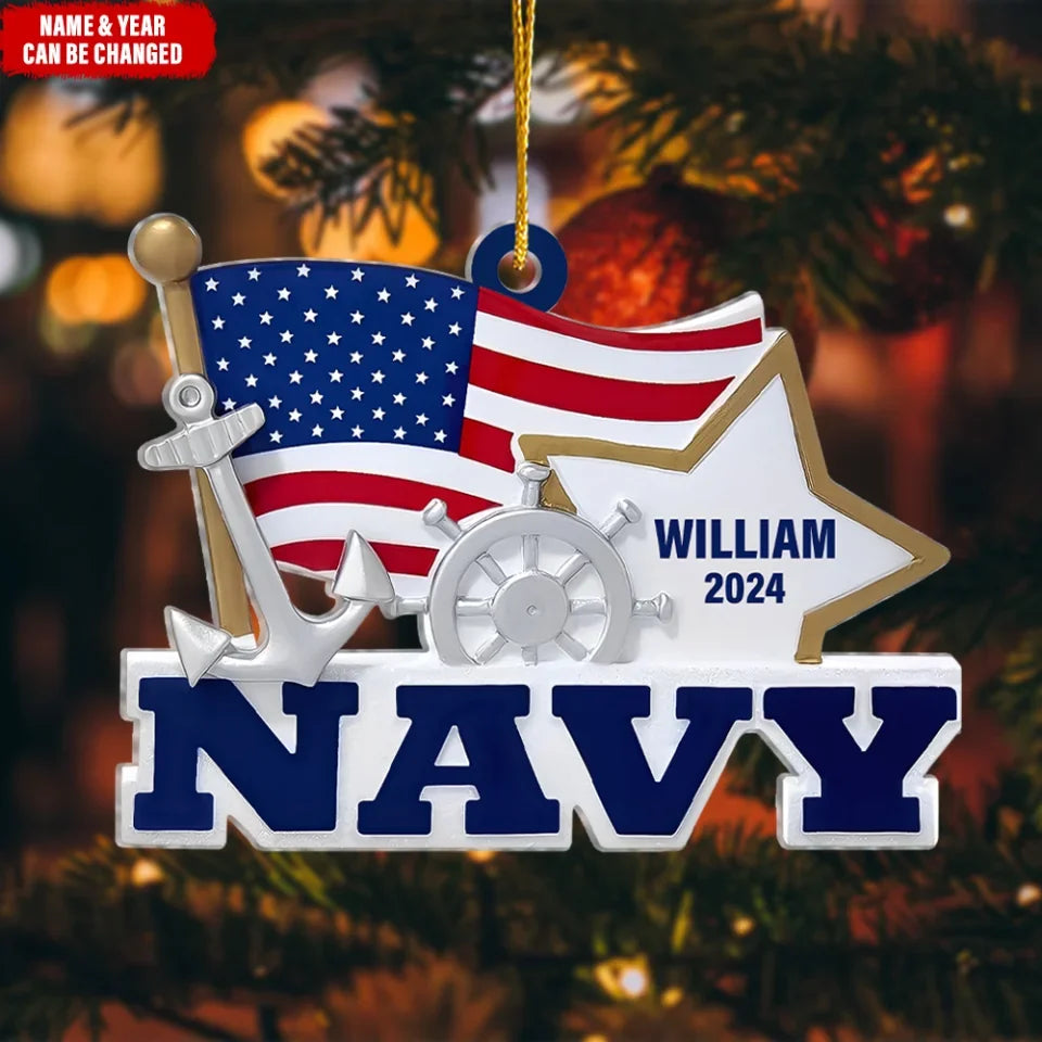 Navy Ornament With American Flag and Star - Personalized Acrylic Ornament , christmas ornament, christmas ornaments, christmas decoration, christmas decor, christmas ornaments, christmas decor, valentines decor,ornament, personalized ornament,xmas,, christmas gift, happy christmas day,ornament, personalized ornament