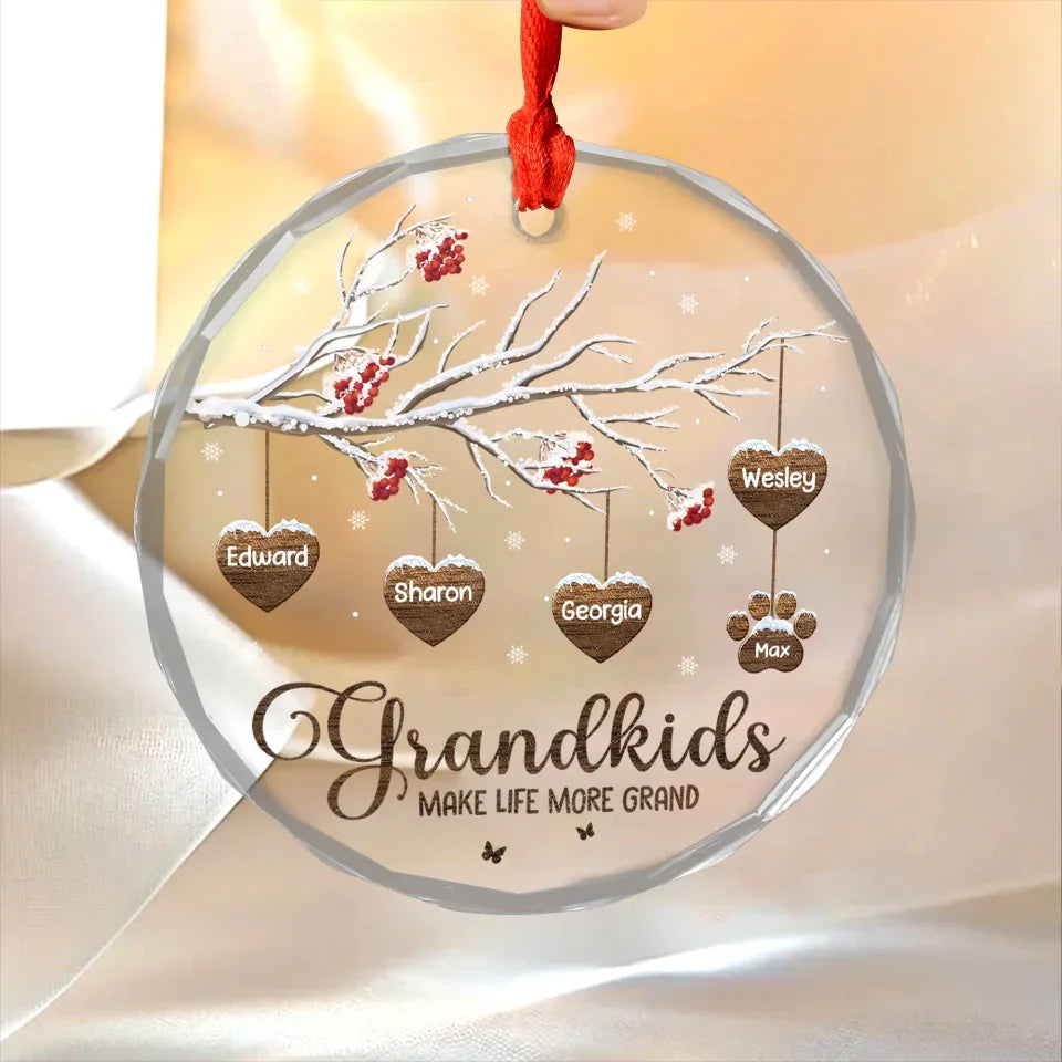 Grandkids Make Life More Grand - Personalized Glass Ornament, Christmas Gift For Grandma, Grandpa