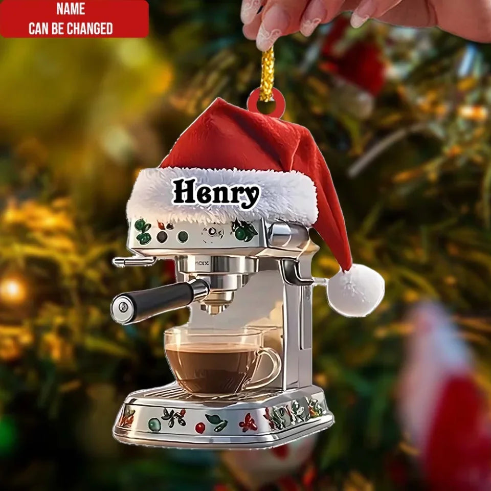 Coffee Machine with Santa Hat - Personalized  Acrylic Ornament, Christmas Tree Decor, christmas ornament, christmas ornaments, christmas decoration, christmas decor, christmas ornaments, christmas decor, valentines decor,ornament, personalized ornament,xmas,, christmas gift, happy christmas day,ornament, personalized ornament