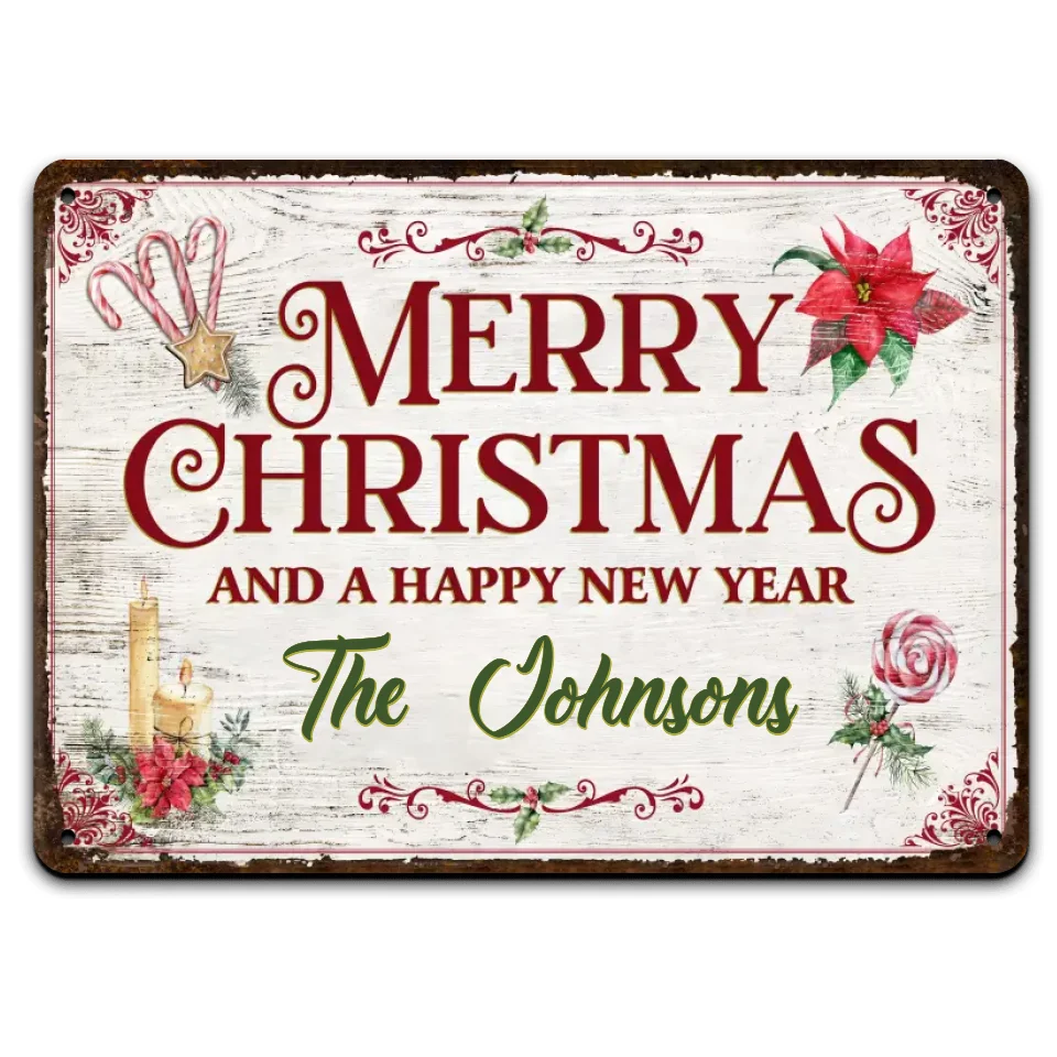 Merry Christmas And Happy New Year - Personalized Metal Sign, Christmas Gift For Family - MTS404TL