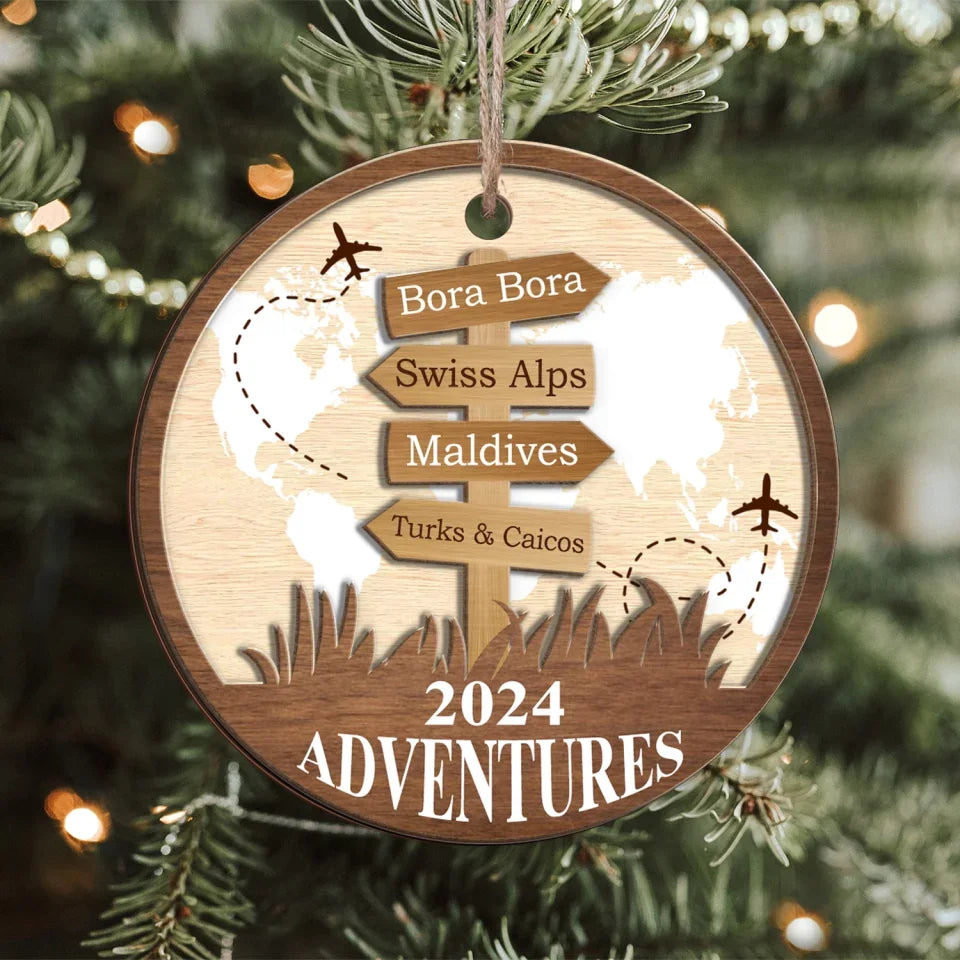 2024 Adventure - Personalized 2-layer Wooden Ornament, Travel Keepsake Ornament, christmas ornament, christmas ornaments, christmas decoration, christmas decor, christmas ornaments, christmas decor, valentines decor,ornament, personalized ornament,xmas,, christmas gift, happy christmas day,ornament, personalized ornament