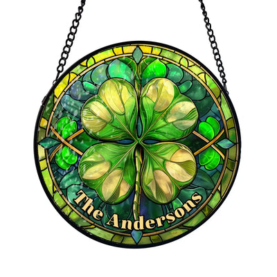 Shamrock Celtic - Personalized Window Hanging Stained Glass, Patrick’s Day Decor - WSG495AN