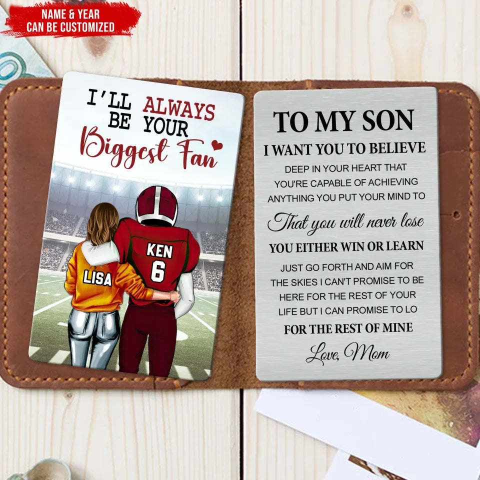 American Football Supporting Gift - Personalized Metal Wallet Card, Football Gift For Son/Grandson - MC172UP