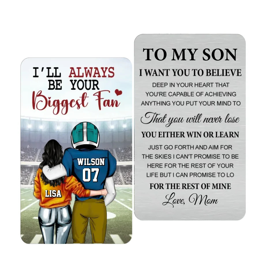 American Football Supporting Gift - Personalized Metal Wallet Card, Football Gift For Son/Grandson - MC172UP