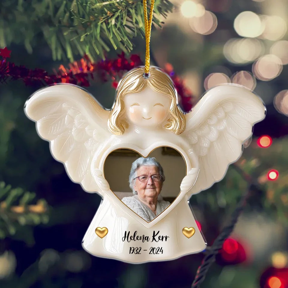 Angel Memorial - Personalized Acrylic Ornament, Loss Of Loved One Gift, Sympathy Gift , memorial ornament, cardinal memorial ornament, memorial christmas ornament, angel memorial ornament, personalized memorial christmas ornament, personalized memorial ornament, memorial photo ornament