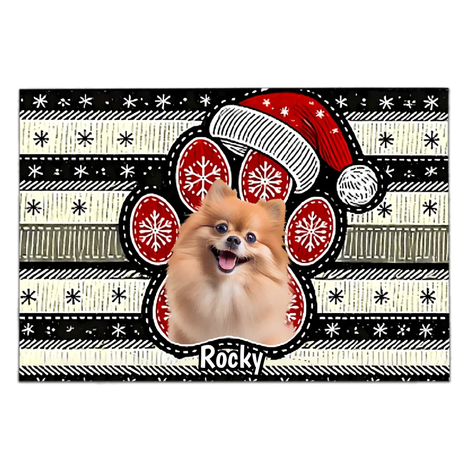 Merry Christmas Dog Paw - Personalized Doormat, Gift For Dog Lovers, Christmas Doormat - DM528AN