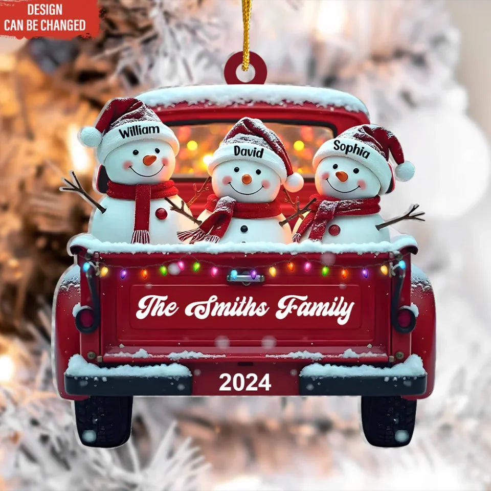 Snowman Family Christmas - Personalized Acrylic Ornament, Red Truck Christmas Ornament, christmas ornament, christmas ornaments, christmas decoration, christmas decor, christmas ornaments, christmas decor, valentines decor,ornament, personalized ornament,xmas,, christmas gift, happy christmas day,ornament, personalized ornament