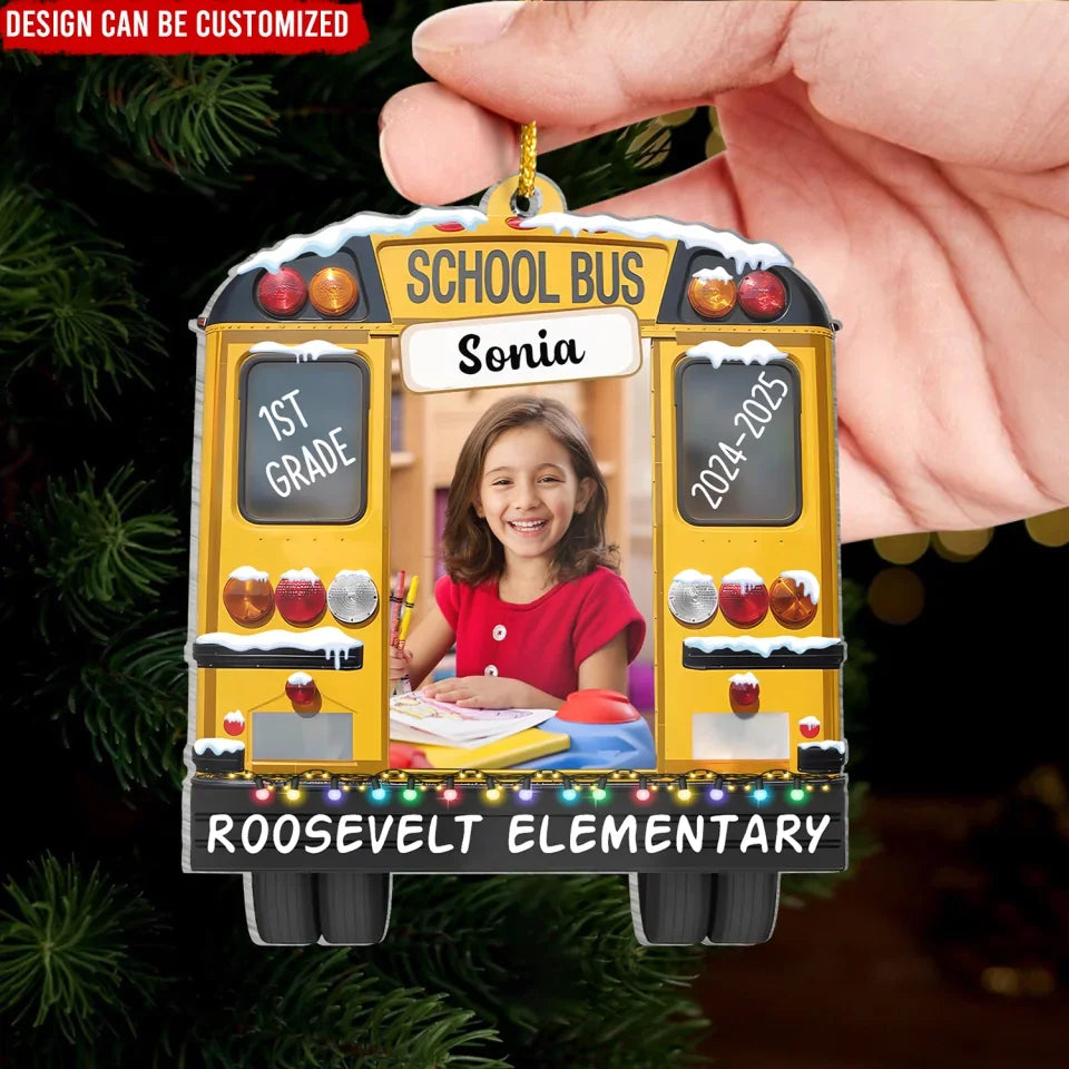 School Bus Picture Frame Grades - Personalized Acrylic Ornament, PreK Kindergarten Grade Middle School Gift, christmas ornament, christmas ornaments, christmas decoration, christmas decor, christmas ornaments, christmas decor, valentines decor,ornament, personalized ornament,xmas,, christmas gift, happy christmas day,ornament, personalized ornament