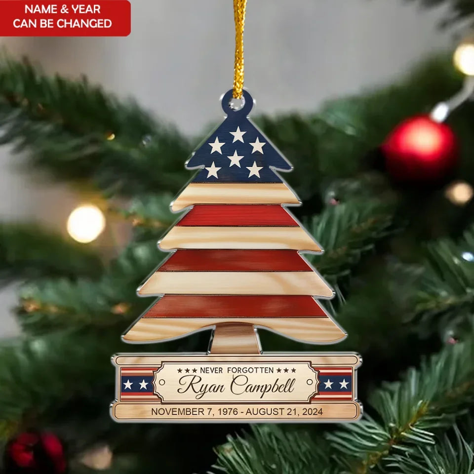 Never Forgotten - Personalized Acrylic Ornament, Veteran Memorial Ornament, Military Keepsake, memorial ornament, cardinal memorial ornament, memorial christmas ornament, angel memorial ornament, personalized memorial christmas ornament, personalized memorial ornament, memorial photo ornament