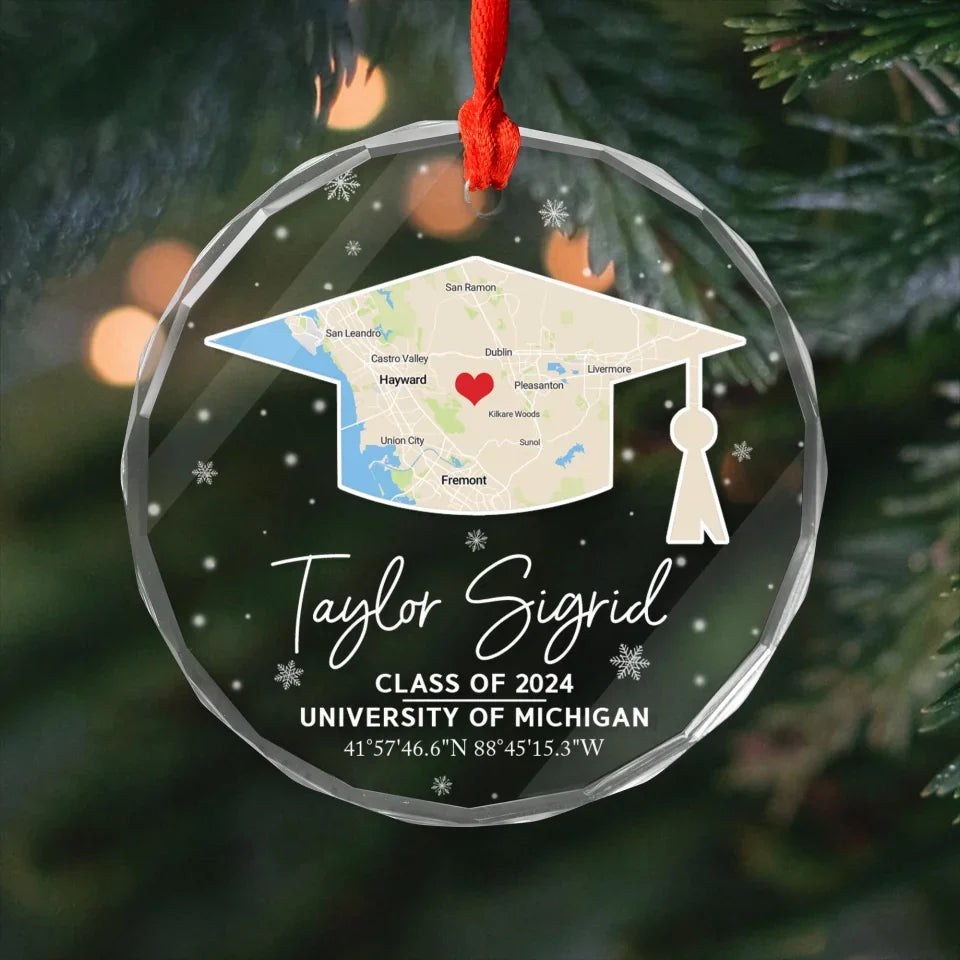 Campus Map Crystal - Personalized Glass Ornament, Ornament, Custom University Map Graduation Gift