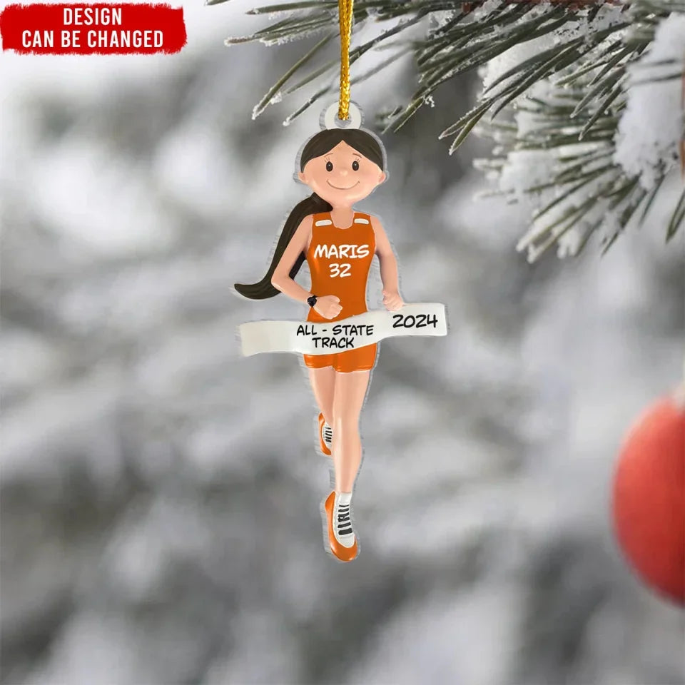 Christmas Track Runner - Personalized Acrylic Ornament, Gift For Runner 