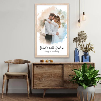 Watercolor Couple Portrait - Personalized Canvas, Gift For Couple, Upload Photo Canvas - CA548AN
