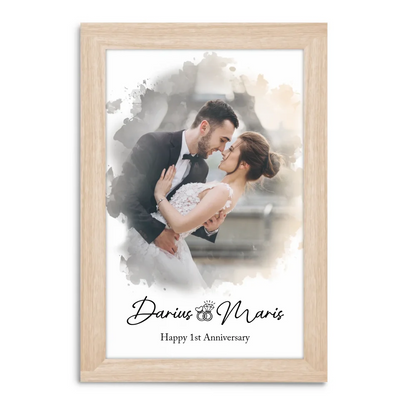Watercolor Couple Portrait - Personalized Canvas, Gift For Couple, Upload Photo Canvas - CA548AN